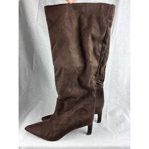 A New Day Womens Faux Suede Slouchy Pointed Toe Kitten Heel Boots Brown Size 9